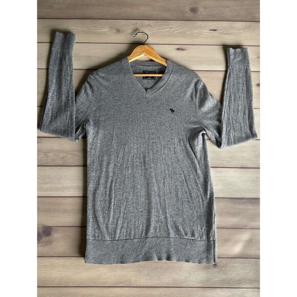 Abercrombie & Fitch Men’s Small Gray Wool Cotton Blend V Neck Sweater - Picture 3 of 16